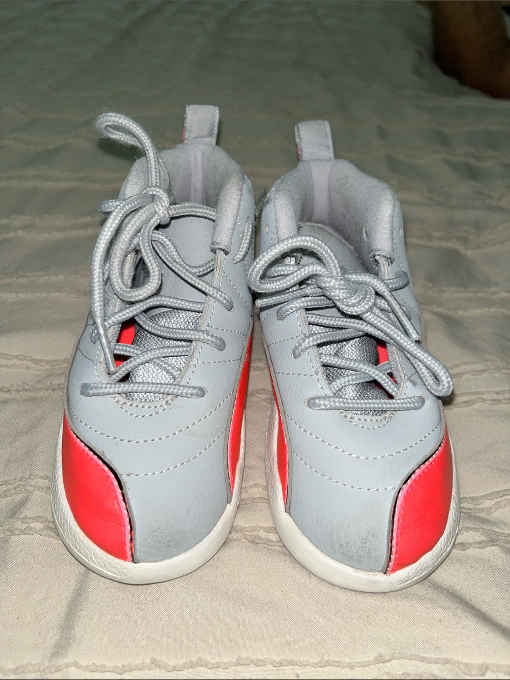 Jordan Kids Gray Sneakers with Pink-Red Accents